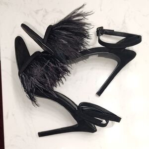 AKIRA Black Feather Strap Heels
